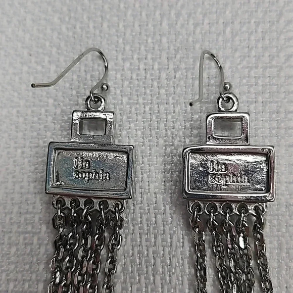 Lia Sophia Statement Earrings with Gray Rectangle & Silver Chain Link Dangles - Picture 6 of 13